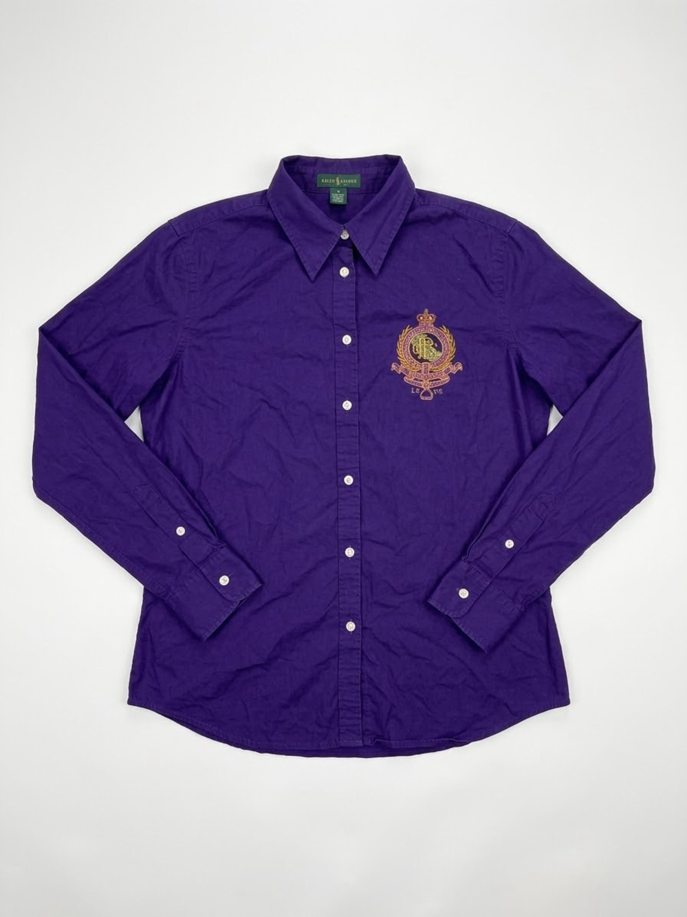 Ralph Lauren Purple Label Purple Button-Down Shirt with Embroidered Crest